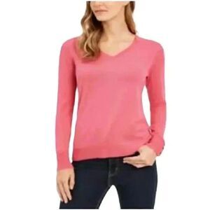 Banana Republic Women's Watermelon Pink Silk/Poly/Cashmere Knit V-Neck Sweater